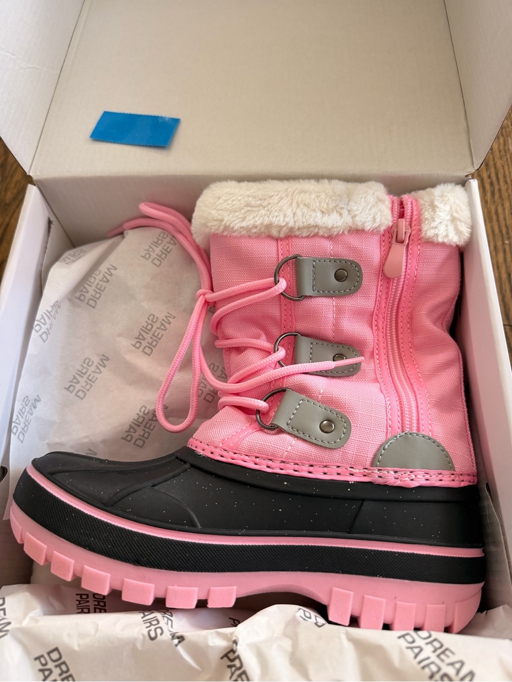 Kids Pink Insulated Winter Snow Boot with Faux Fur